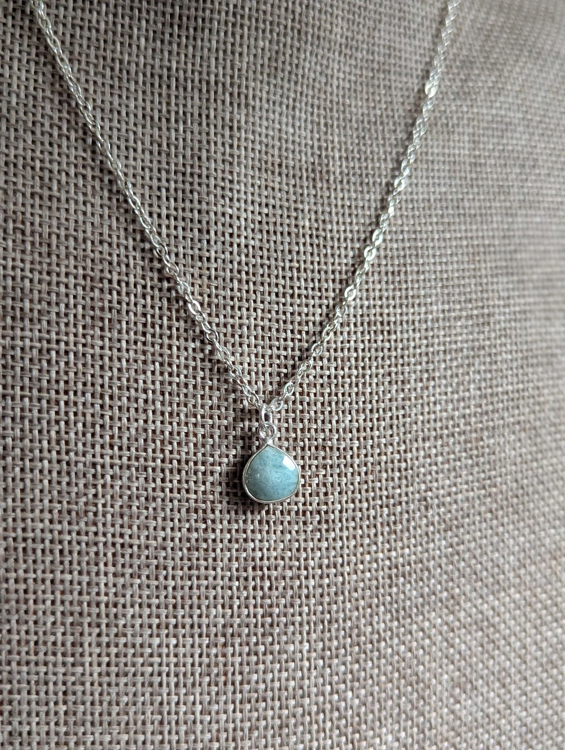 Amazonite Tear Drop Sterling Silver Necklace