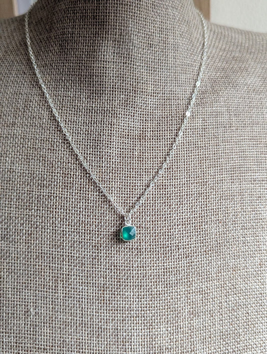 Green Onyx Square Sterling Silver Necklace