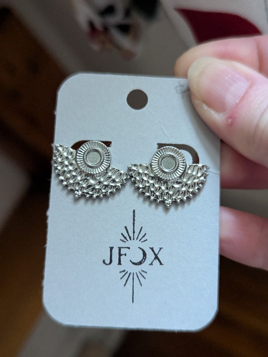Silver Fan Hammered Studs Stainless Steel