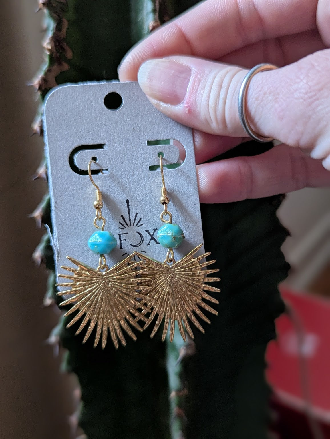 Palm Frond Turquoise Earrings (Silver or Gold)