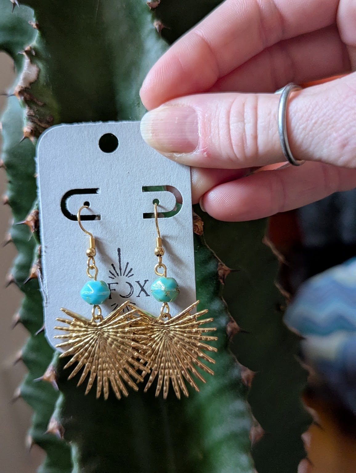 Palm Frond Turquoise Earrings (Silver or Gold)