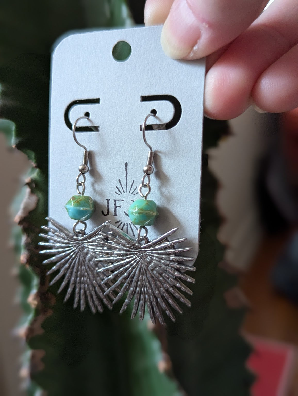 Palm Frond Turquoise Earrings (Silver or Gold)