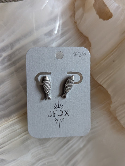 Fish Studs Silver Stainless Steel