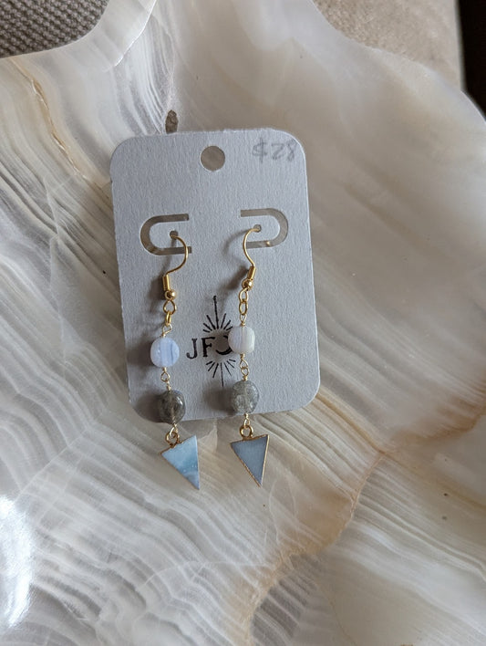 Blue Lace Agate, Labradorite, Amazonite Gold Earrings