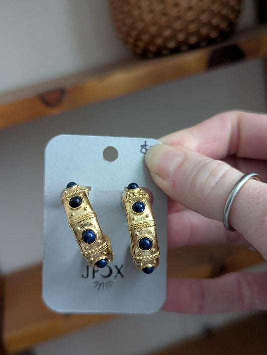 Brass and Lapis Lazuli Hoops