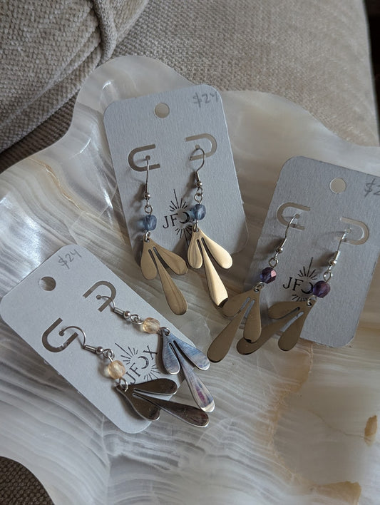 Silver Leaf Accent Beads Earrings (Various Colors Available)