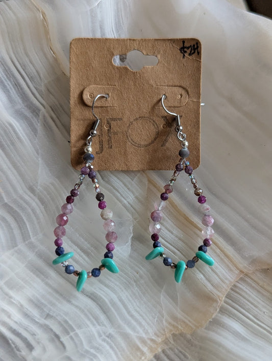 Pink Tourmaline, Ruby, Kyanite and Turquoise Loops
