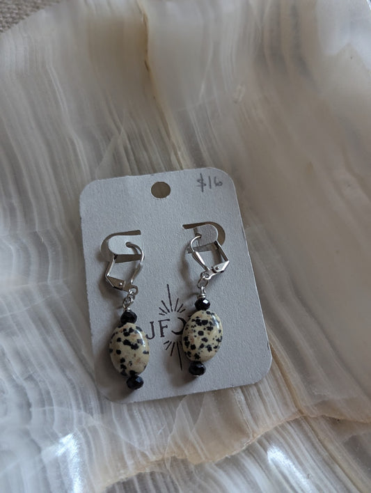 Dalmatian Jasper Silver Hoops