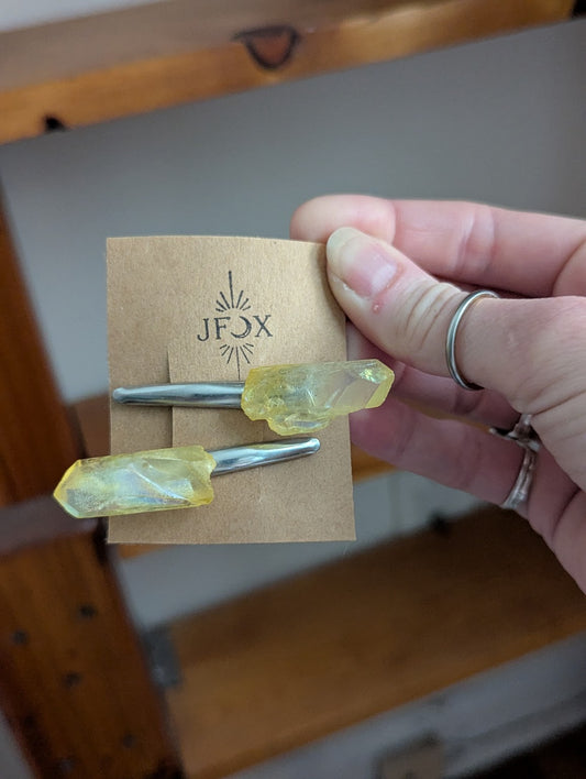 Yellow Quartz Crystal Alligator Clips (Set of 2)