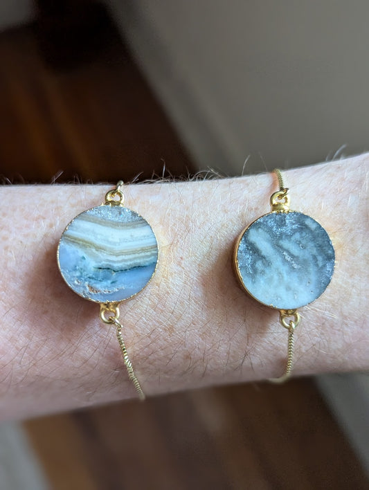Round Agate Gold Slider Bracelet (Various Available)
