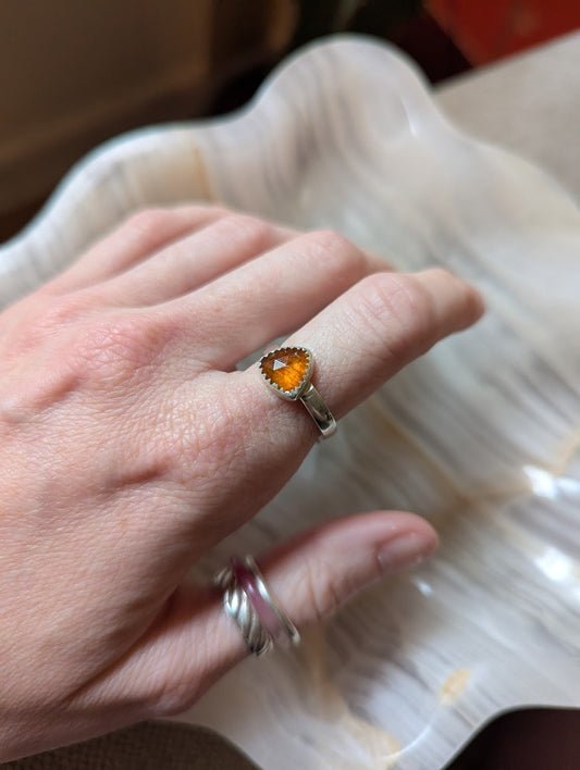 Faceted Orange Kyanite Trillion Silver Ring - Size 7