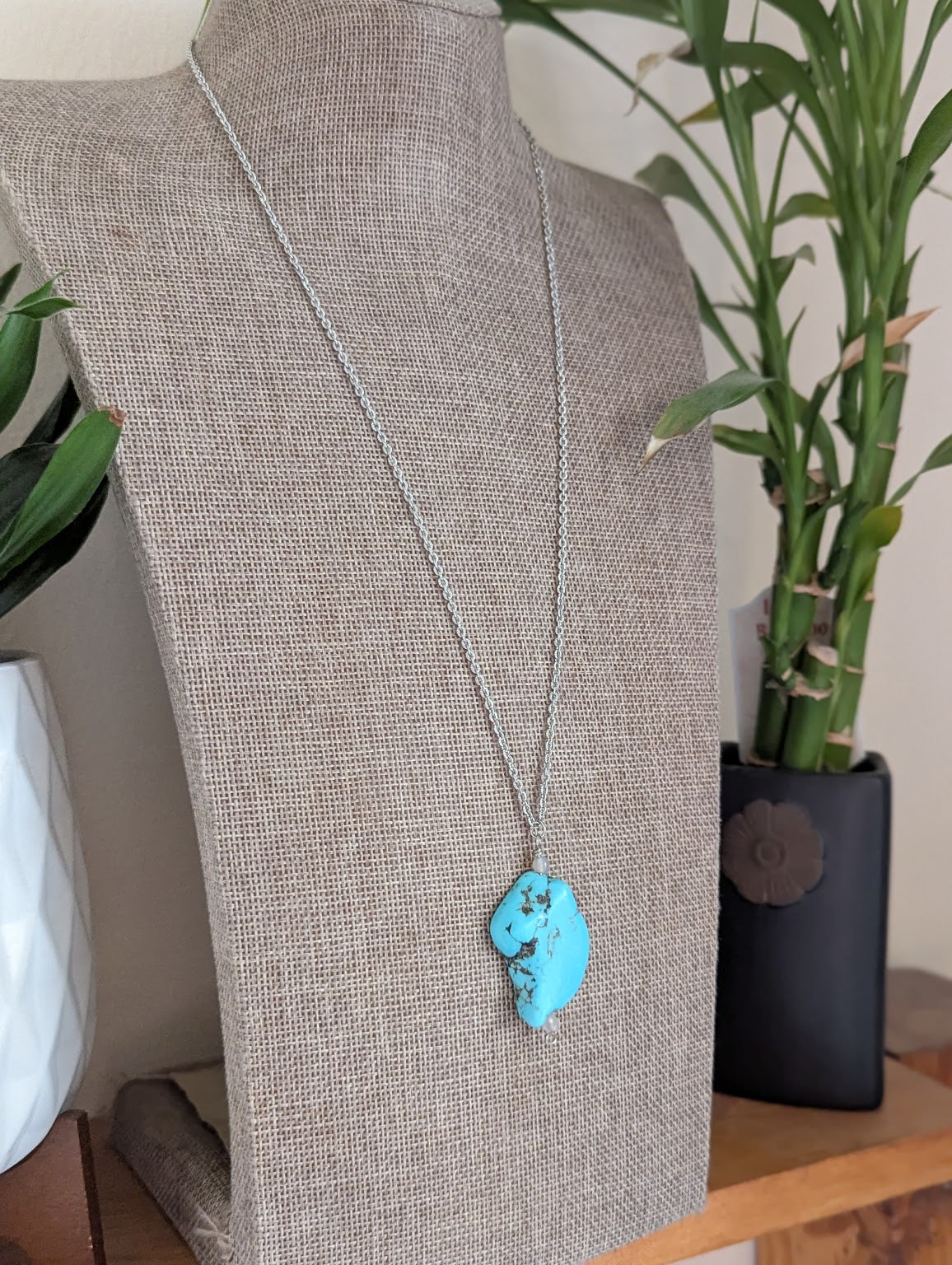 Turquoise Howlite Slab Stainless Necklace