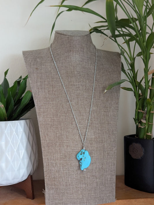 Turquoise Howlite Slab Stainless Necklace