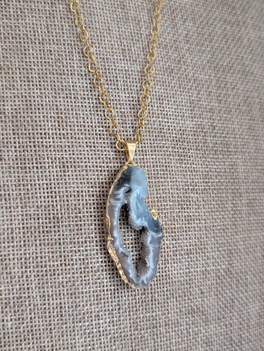 Gold Druzy Agate Slice Gold Stainless