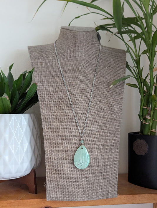 Chrysoprase Silver Long Necklace