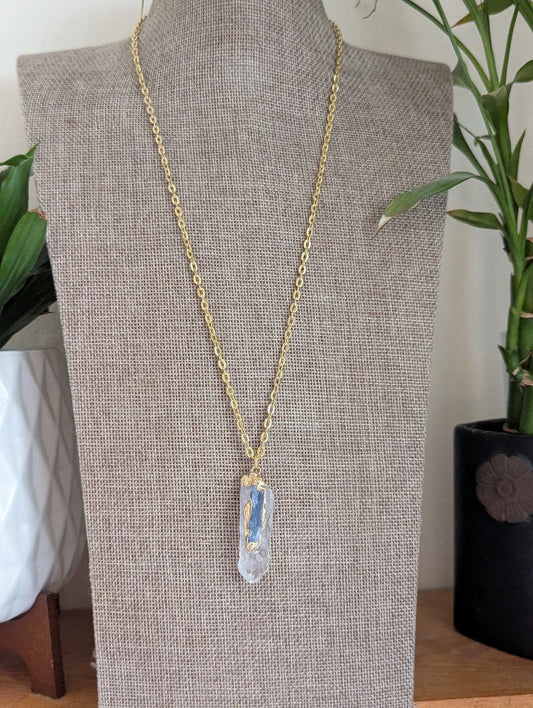 Clear Quartz and Blue Kyanite Gold Necklace