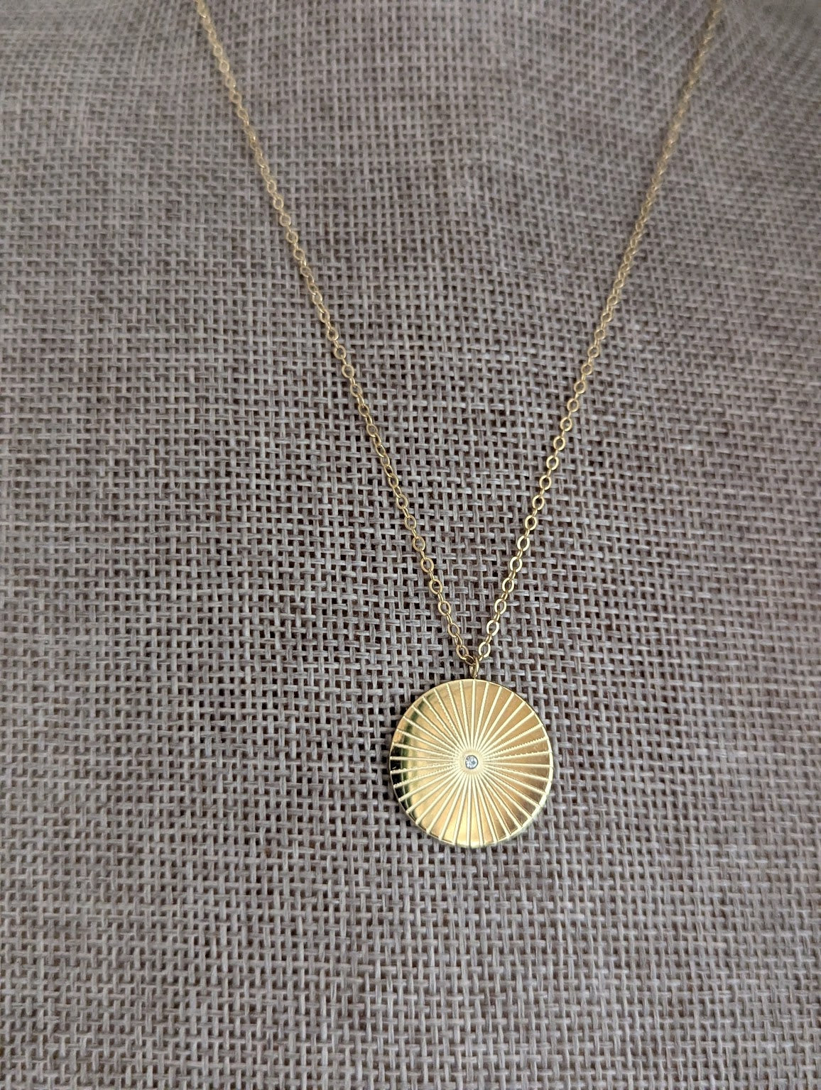 14kGF Round Etched CZ Crystal Necklace