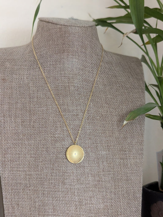 14kGF Round Etched CZ Crystal Necklace
