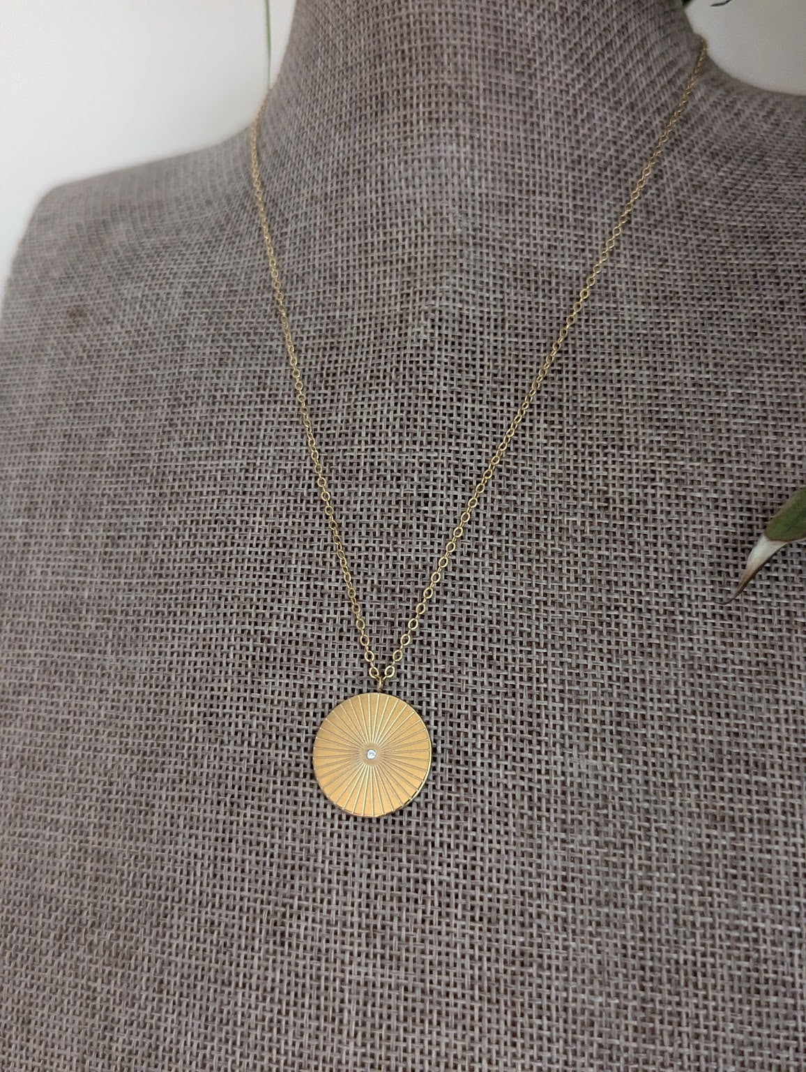 14kGF Round Etched CZ Crystal Necklace
