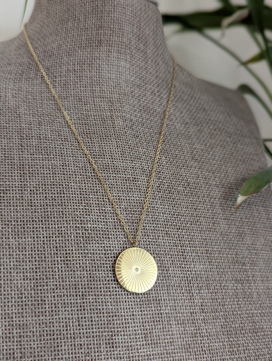 14kGF Round Etched CZ Crystal Necklace
