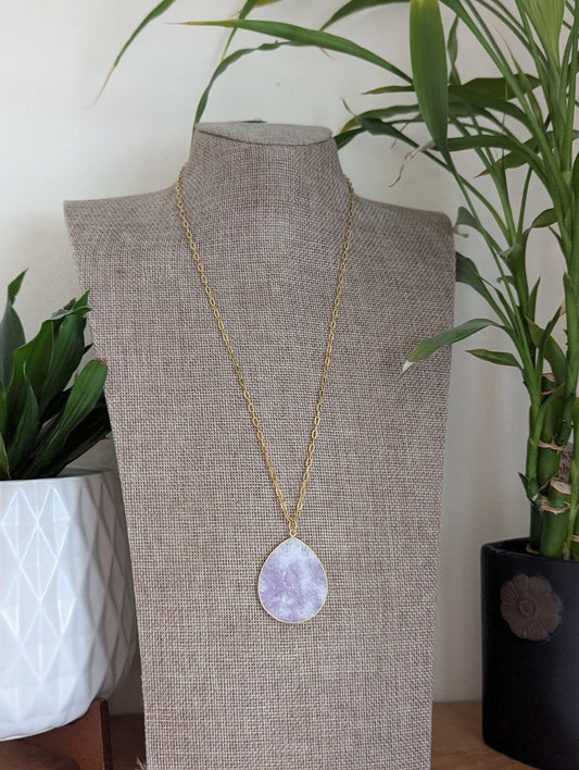 Lepidolite Large Teardrop Gold Paperclip Necklace