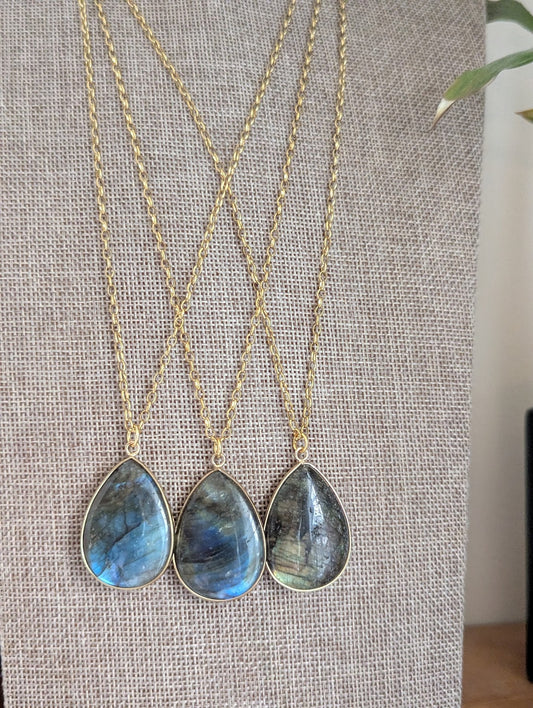 Flashy Labradorite Teardrop Necklace (Various Options Available)