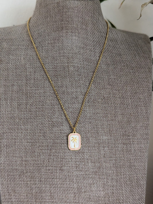 Pinky Palm Tree Gold Stainless Necklace