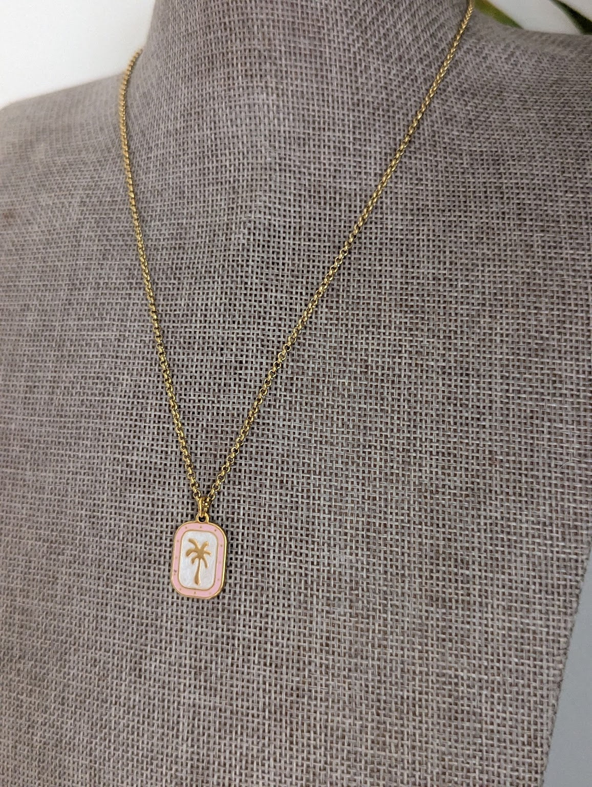 Pinky Palm Tree Gold Stainless Necklace
