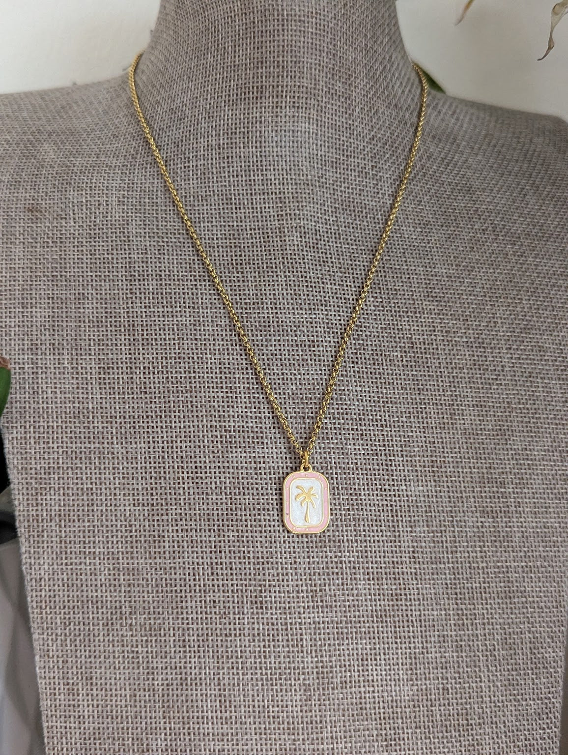 Pinky Palm Tree Gold Stainless Necklace