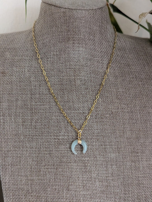 Amazonite Crescent Moon Gold Paperclip Chain