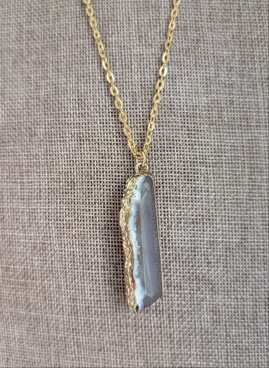 Long Agate Gold Stainless Necklace