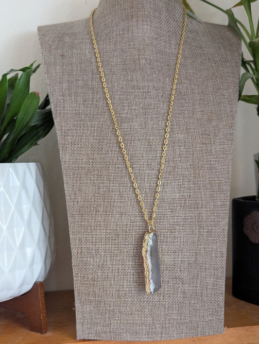 Long Agate Gold Stainless Necklace