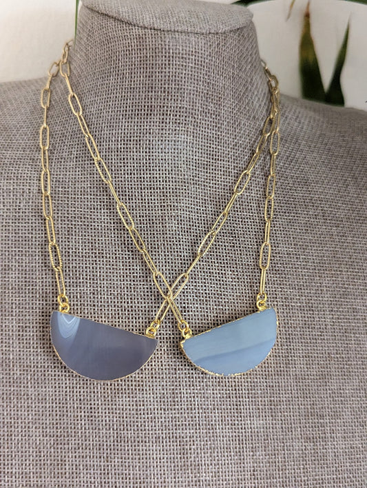 Agate Half Moon Gold Paperclip Necklace (Various Styles Available)