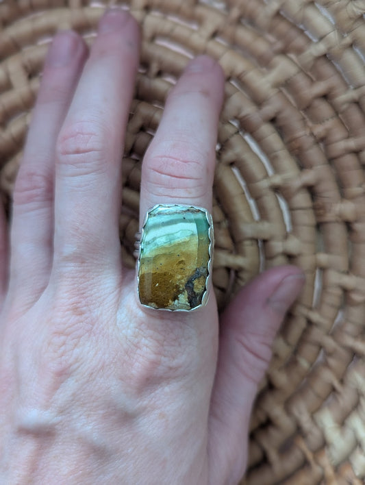 Ocean Jasper Rectangle Silver Ring - Size 7.5