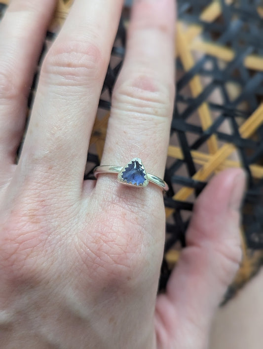 Tanzanite Triangle Silver Ring - Size 7.5