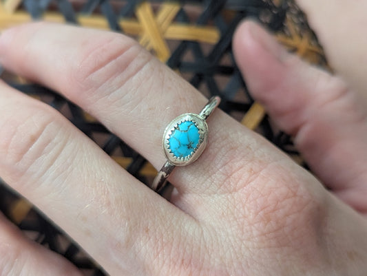 Morenci Turquoise Silver Ring - Size 10.5