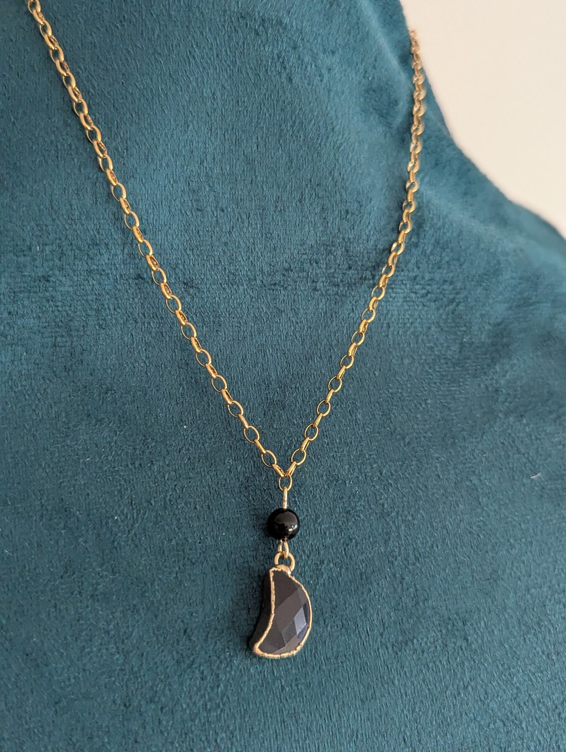 Gemstone Crescent Moon Gold Necklace (Various Options Available)