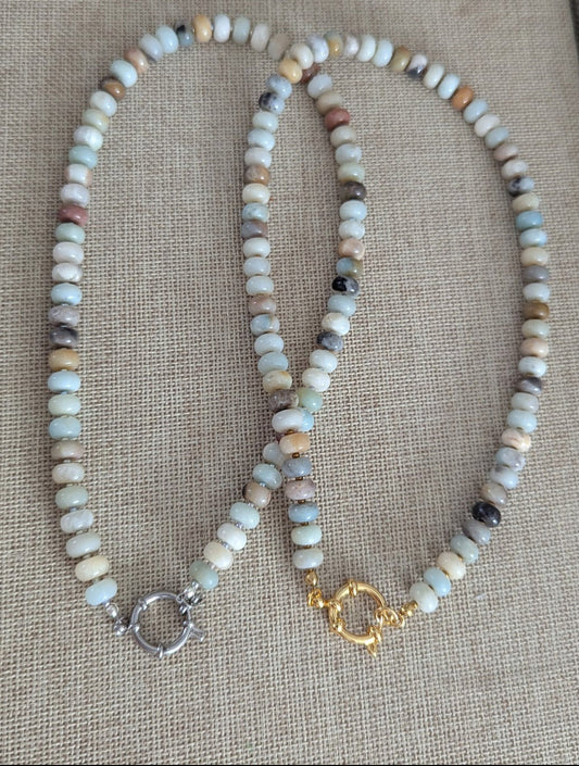 Amazonite Rondelle Beaded Necklace (Silver or Gold)