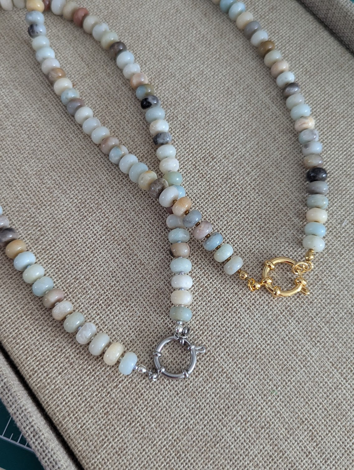 Amazonite Rondelle Beaded Necklace (Silver or Gold)