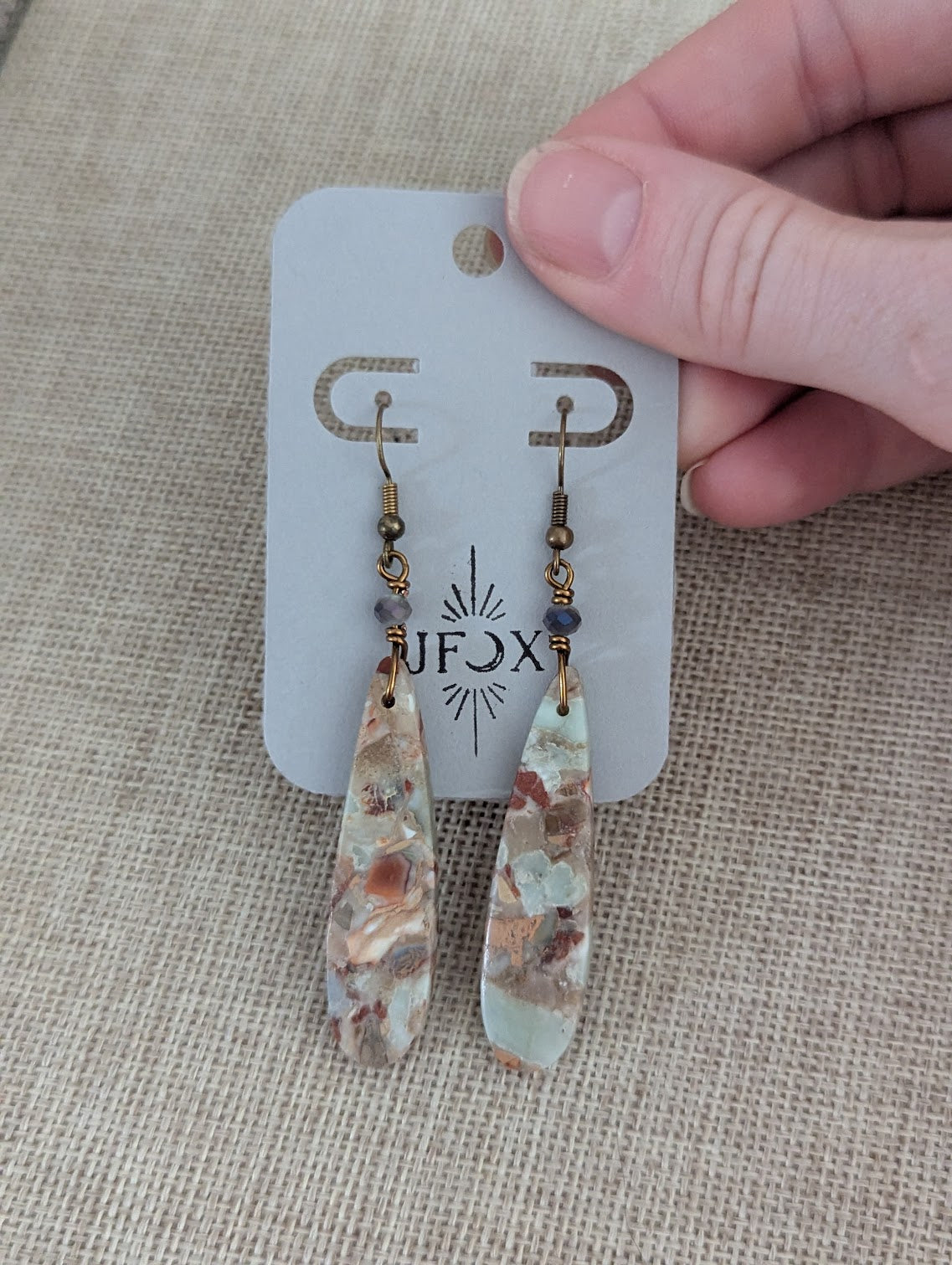 Aqua Terra Jasper Tear Drop Earrings in Brass