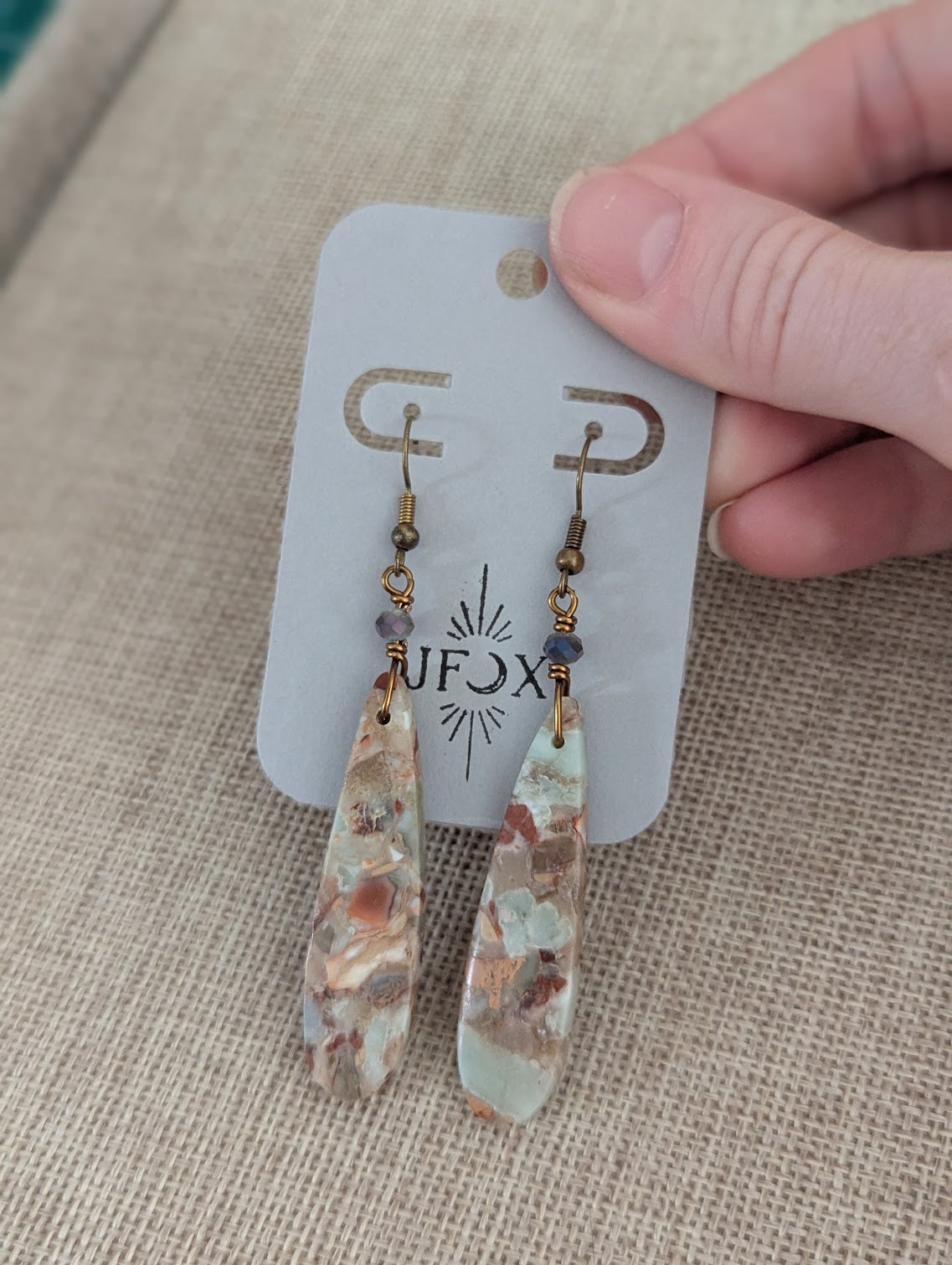 Aqua Terra Jasper Tear Drop Earrings in Brass