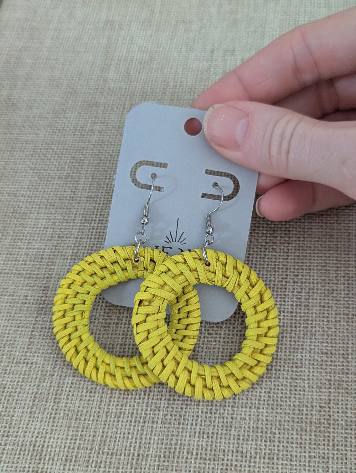 Yellow Wicker Rattan Earrings