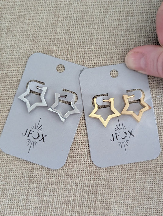 Chunky Star Stainless Hoops (Silver or Gold)