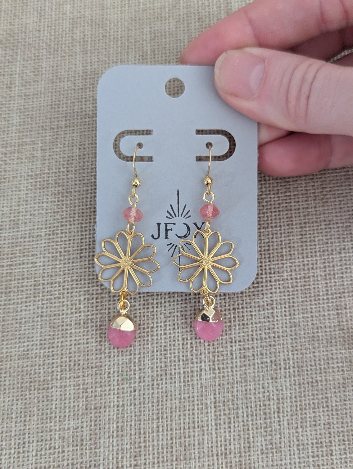 Cherry Quartz Gold Flower Earrings