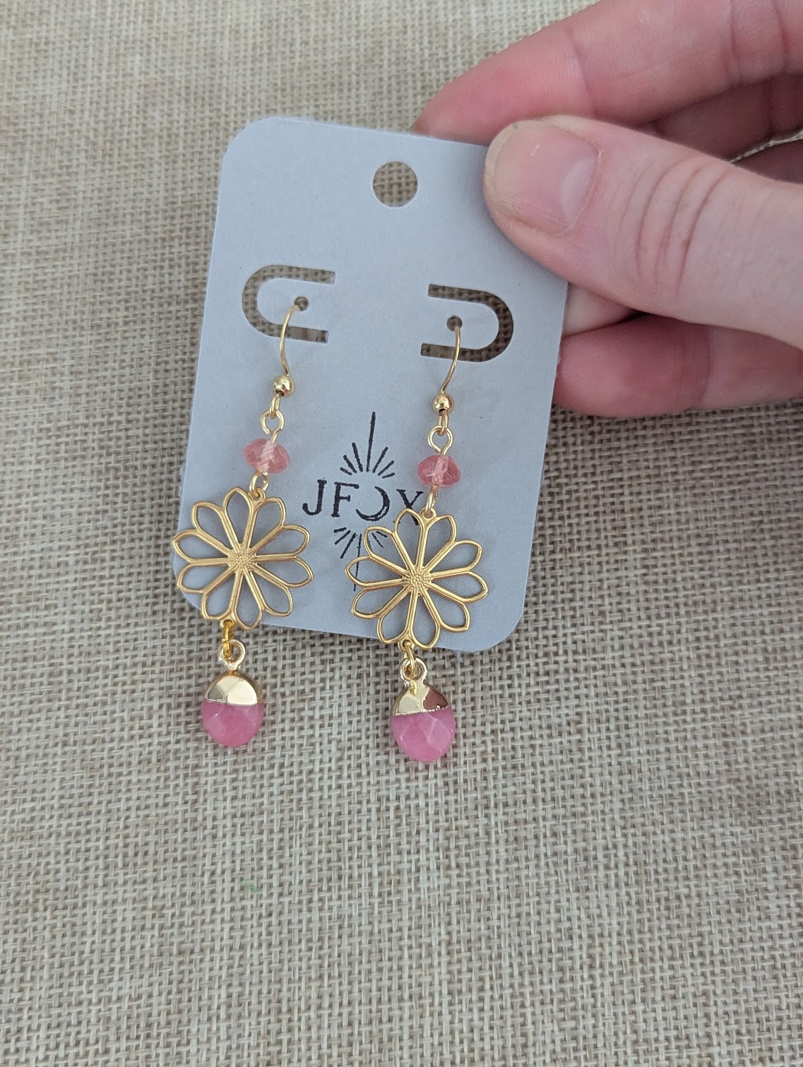 Cherry Quartz Gold Flower Earrings