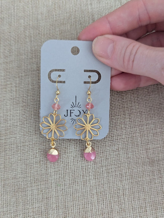 Cherry Quartz Gold Flower Earrings