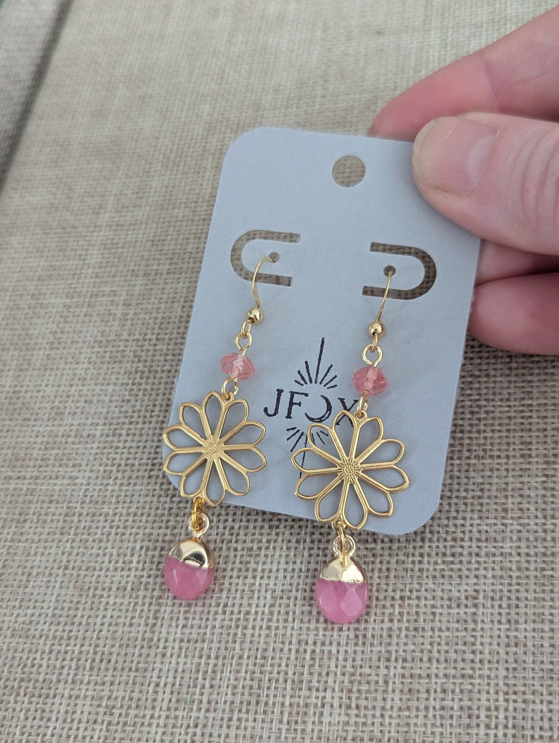 Cherry Quartz Gold Flower Earrings