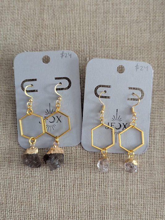 Raw Gemstone Gold Hexagons (Various Stones Available)