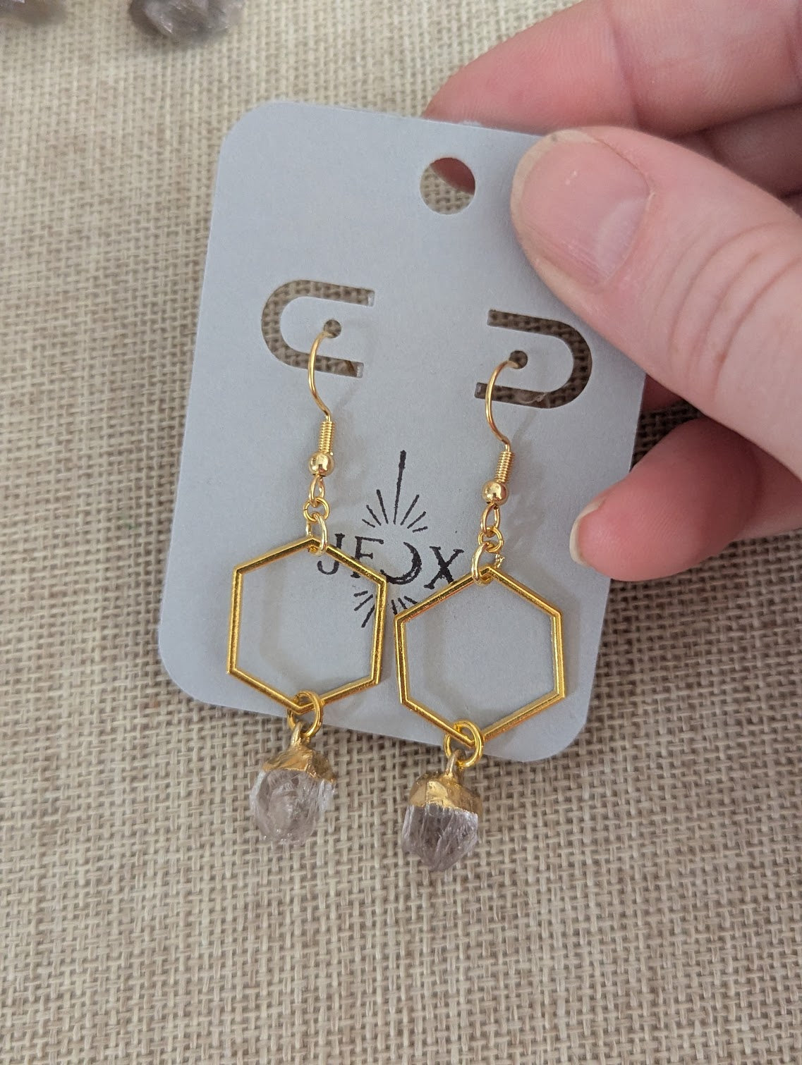 Raw Gemstone Gold Hexagons (Various Stones Available)