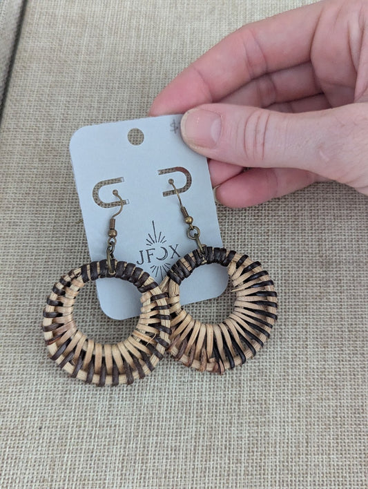 Two Tone Wicker Rattan Earrings